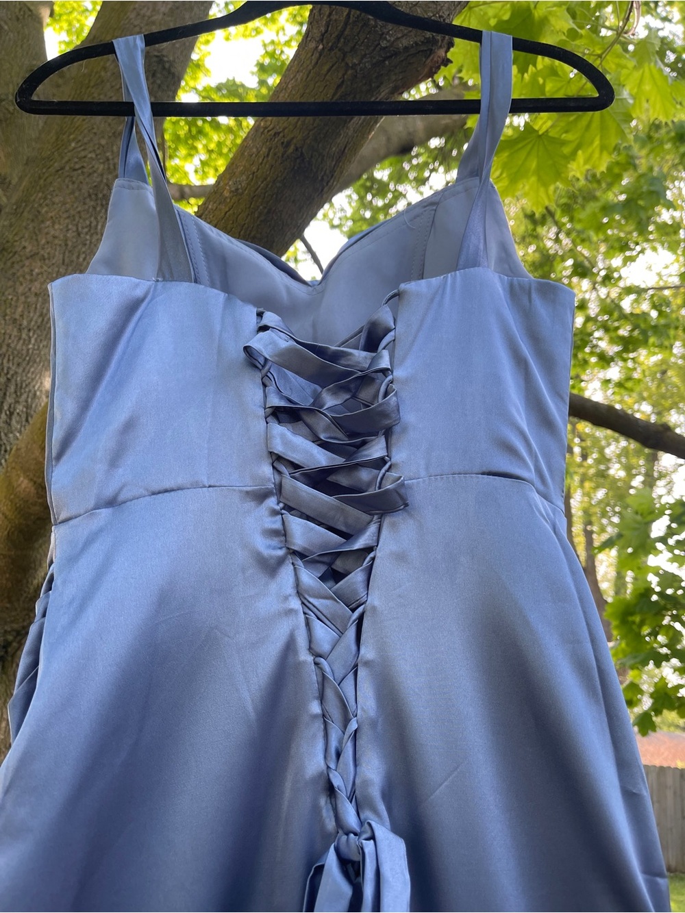 Satin Lace-Up Dress in Periwinkle Dusty Blue Prom or Wedding
